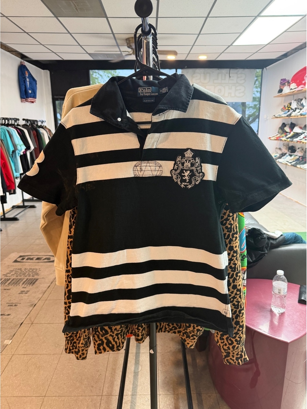 Polo Ralph Lauren black white striped short-sleeve rugby polo Crest logo size M